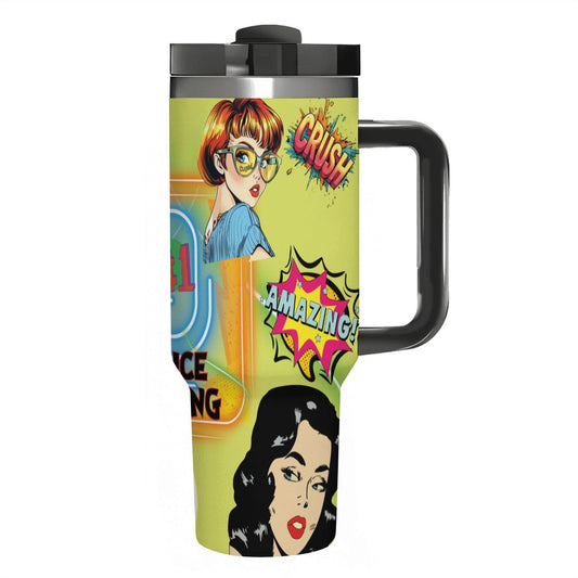 COMIC STRIP FUN: 40oz Tumbler with Handle and Straw (Made in USA)