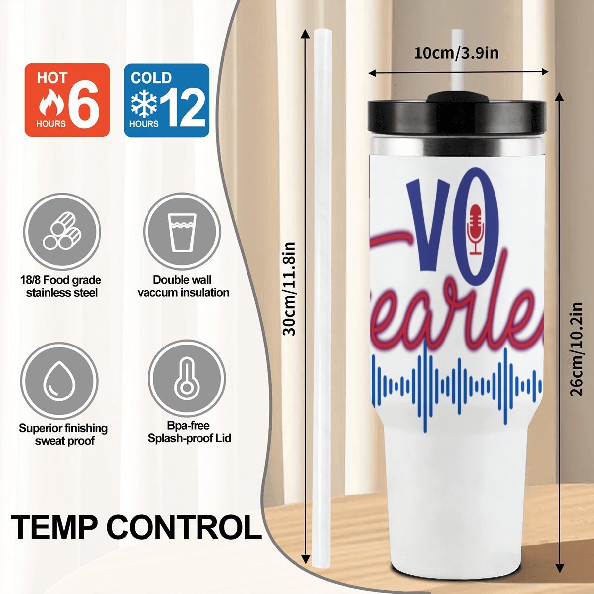 VO FEARLESS: 40oz Tumbler with Handle and Straw