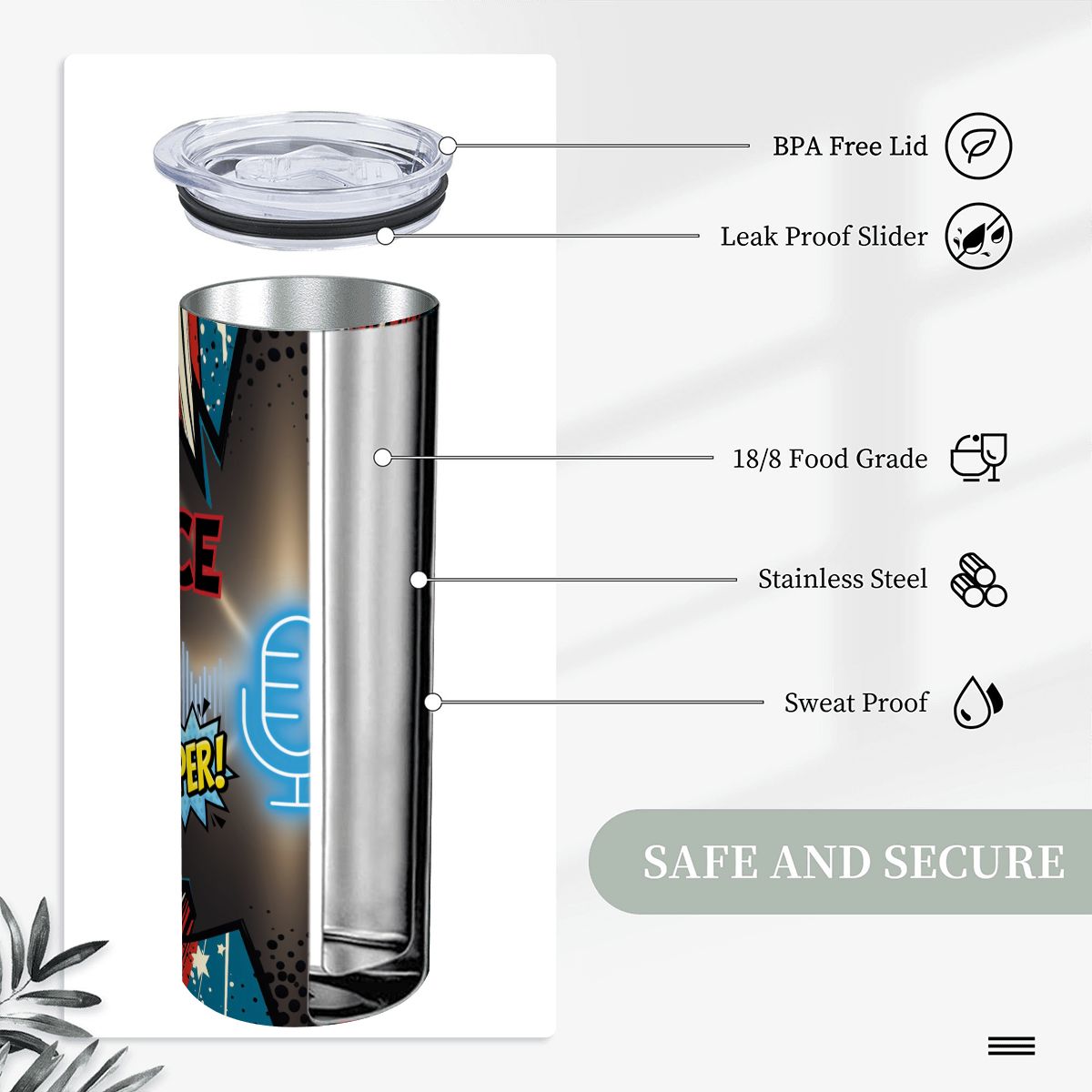 20oz Straight Stainless Steel Tumbler with Straw（Made in USA)