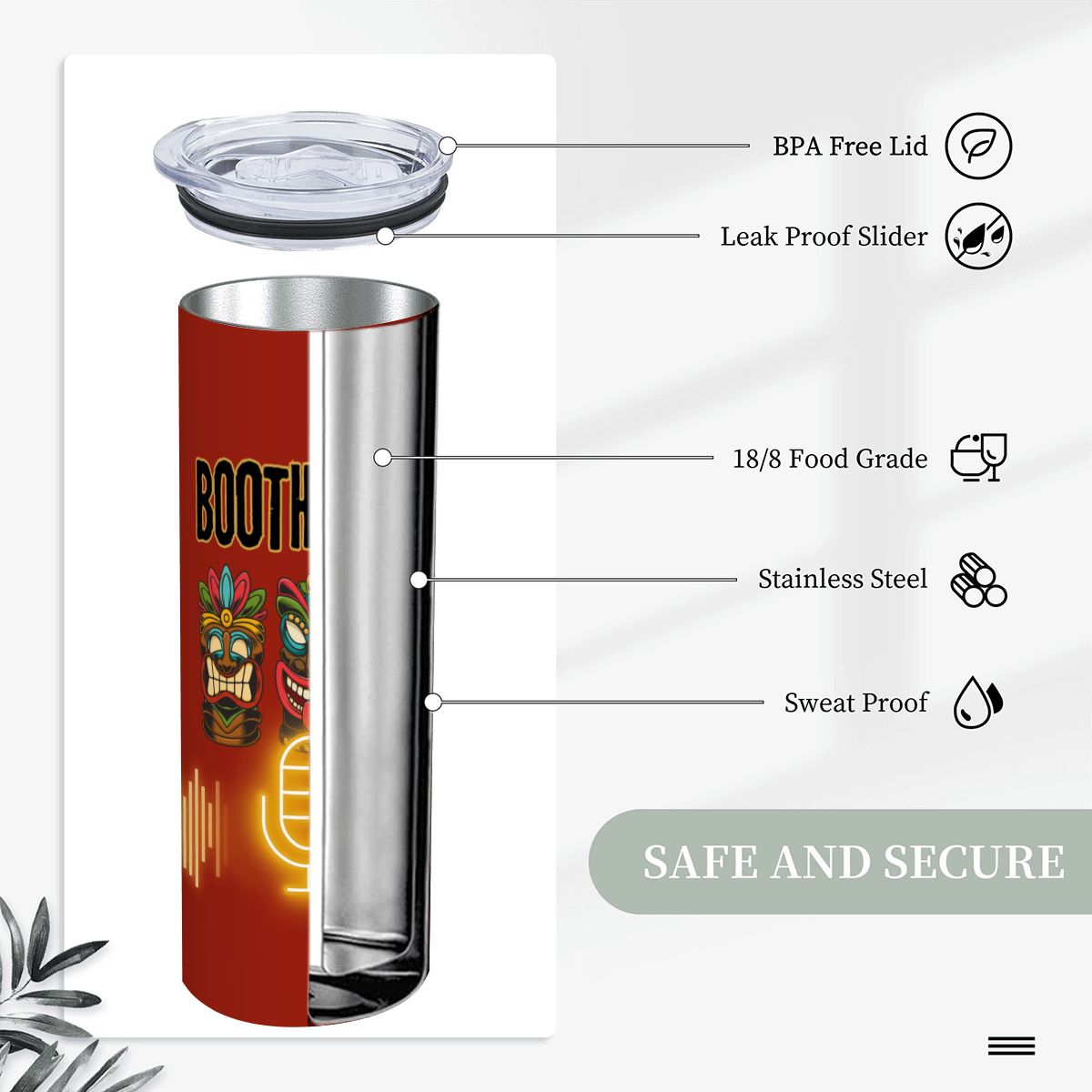 BOOTH MOJO: 20oz Straight Stainless Steel Tumbler with Straw
