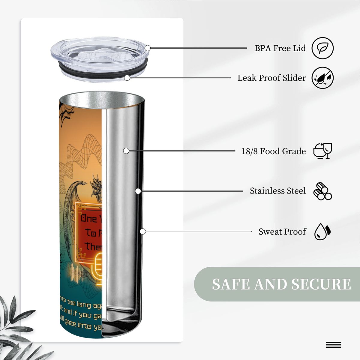 20oz Straight Stainless Steel Tumbler with Straw（Made in USA)