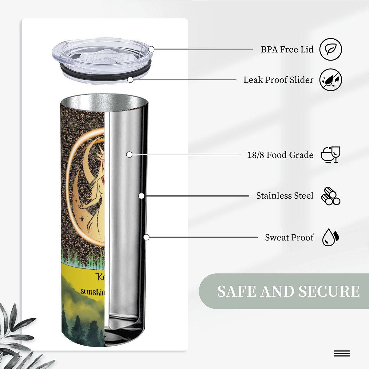20oz Straight Stainless Steel Tumbler with Straw（Made in USA)