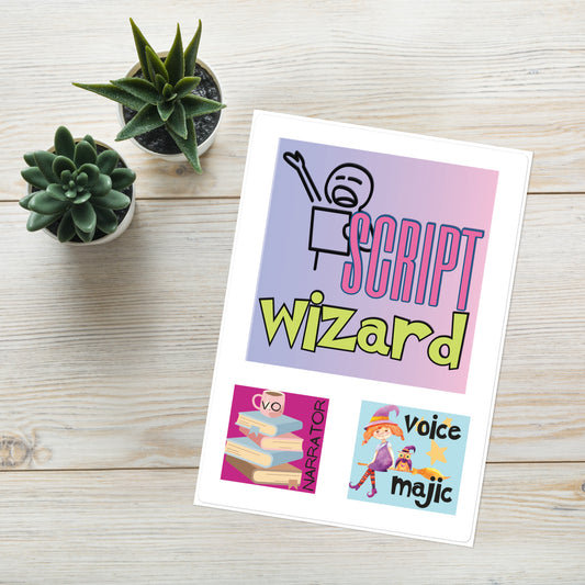 Script Wizard Voice Over Actor: Kiss Cut Sticker Sheet Large 4"
