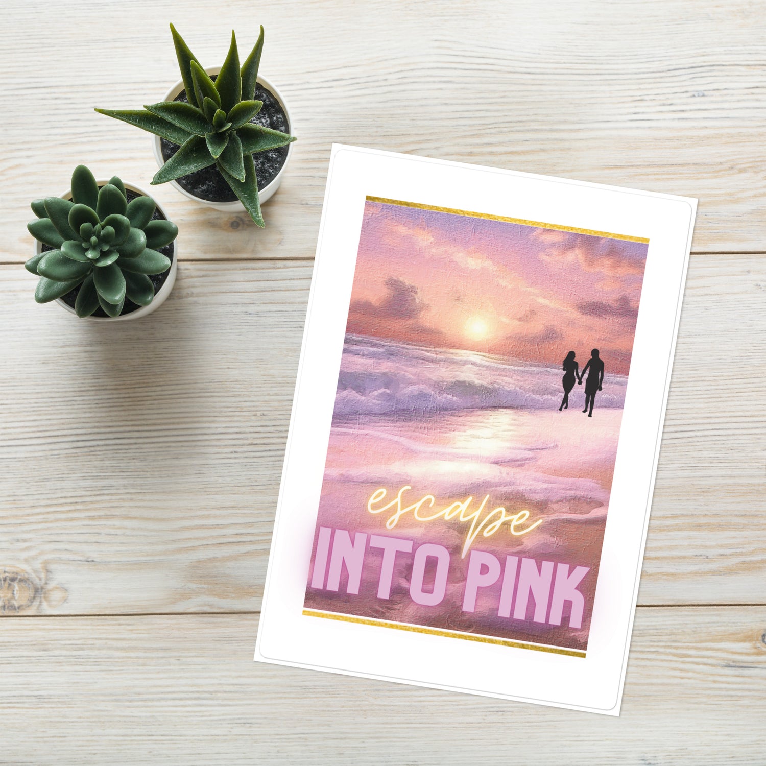 Escape Into Pink: Beach Sunset Couple: Kiss Cut Sticker Sheet Large 7&quot;