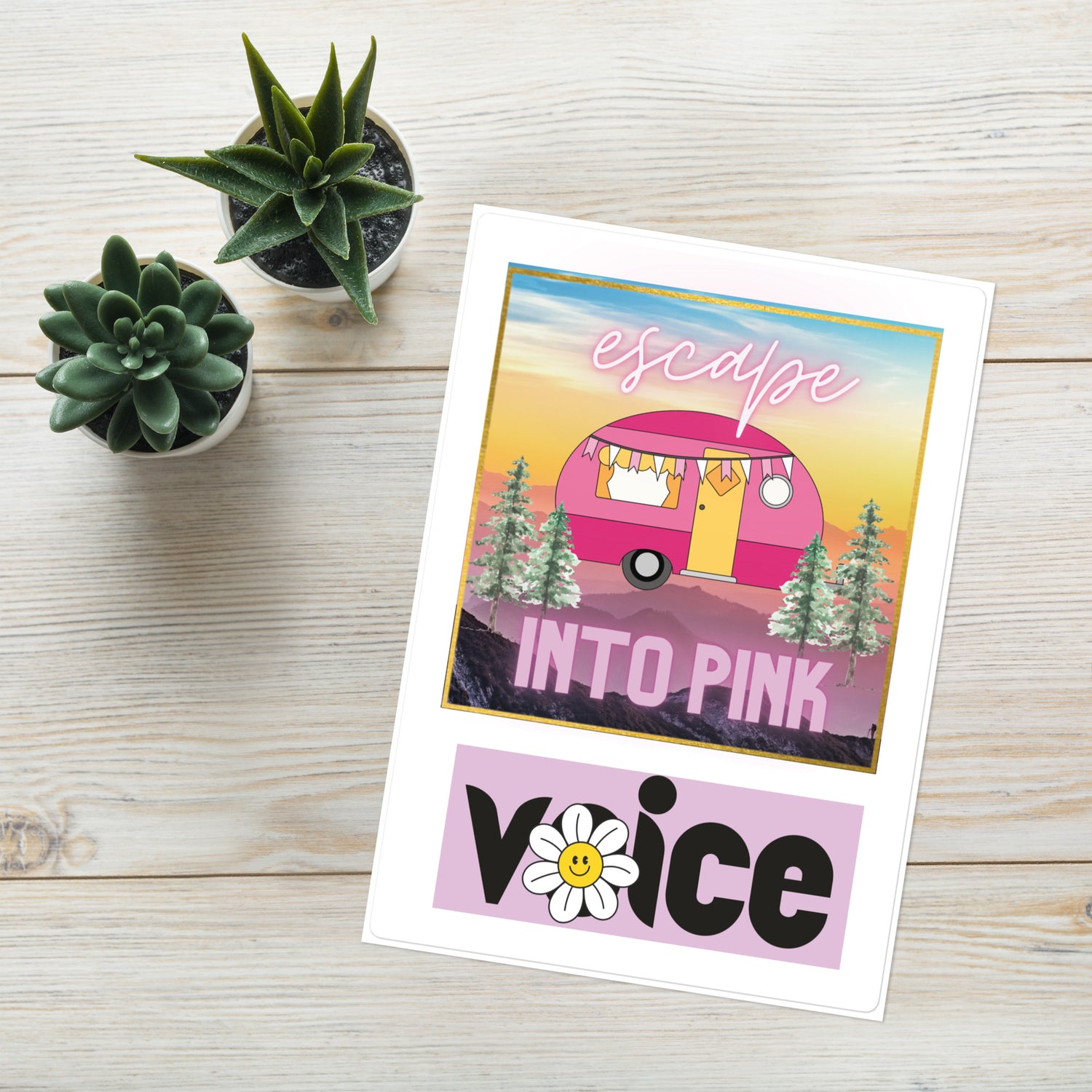 Escape Into Pink Glamping Camper: Kiss Cut Sticker Sheet Large 5&quot;