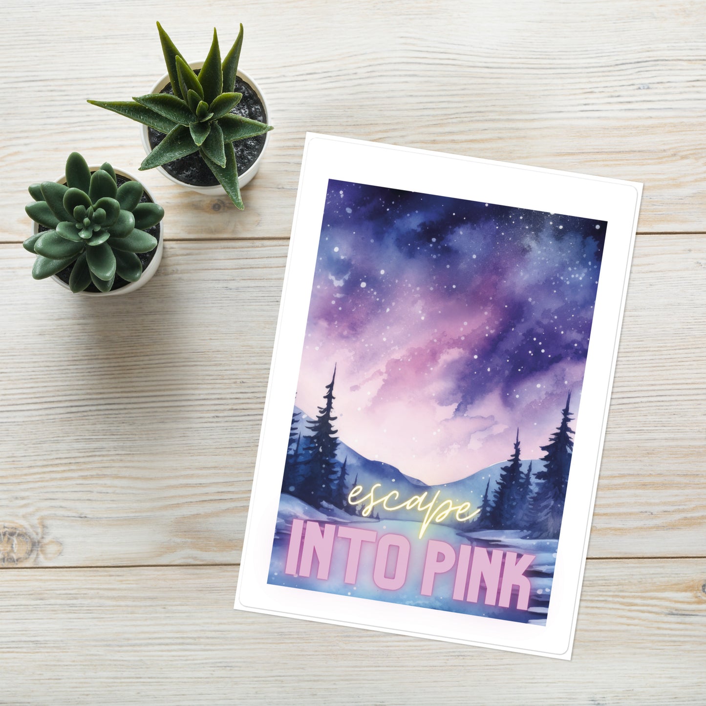 Escape Into Pink: Northern Lights Watercolor: Kiss Cut Sticker Sheet Large 7"