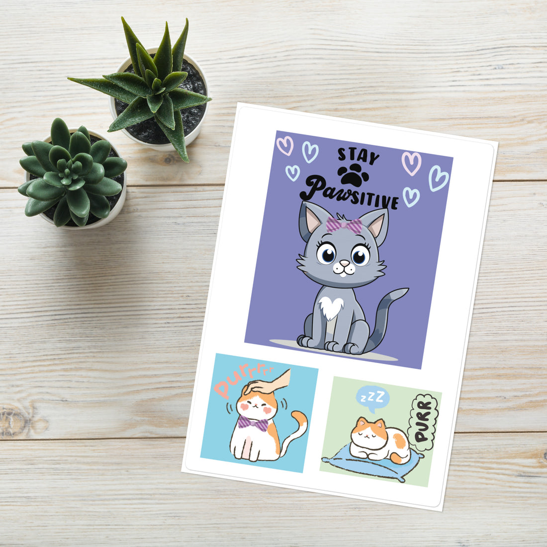 Stay Pawsitive Cat: Kiss Cut Sticker Sheet 5&quot;