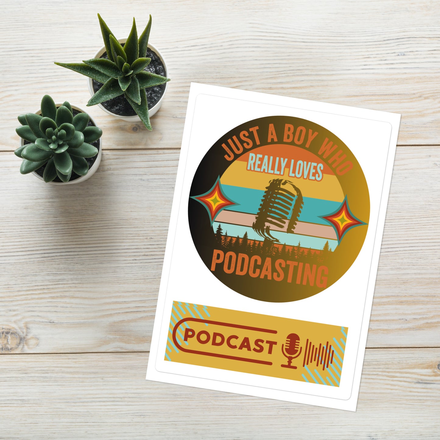 Boy Who Loves Podcasting: Kiss Cut Sticker Sheet Large