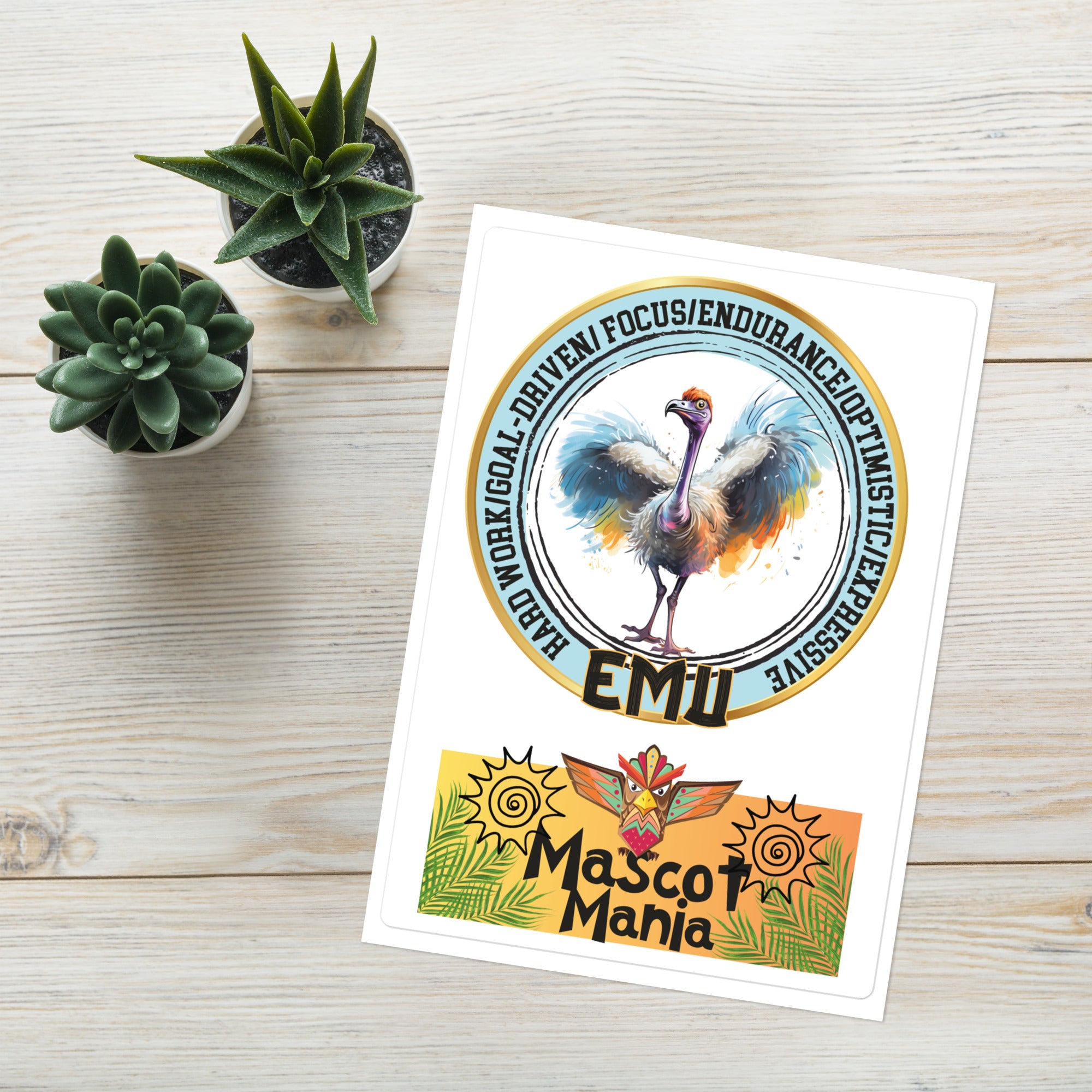 Mascot Totem Spirit Animal Guides Kiss Cut Sticker Emu: Large