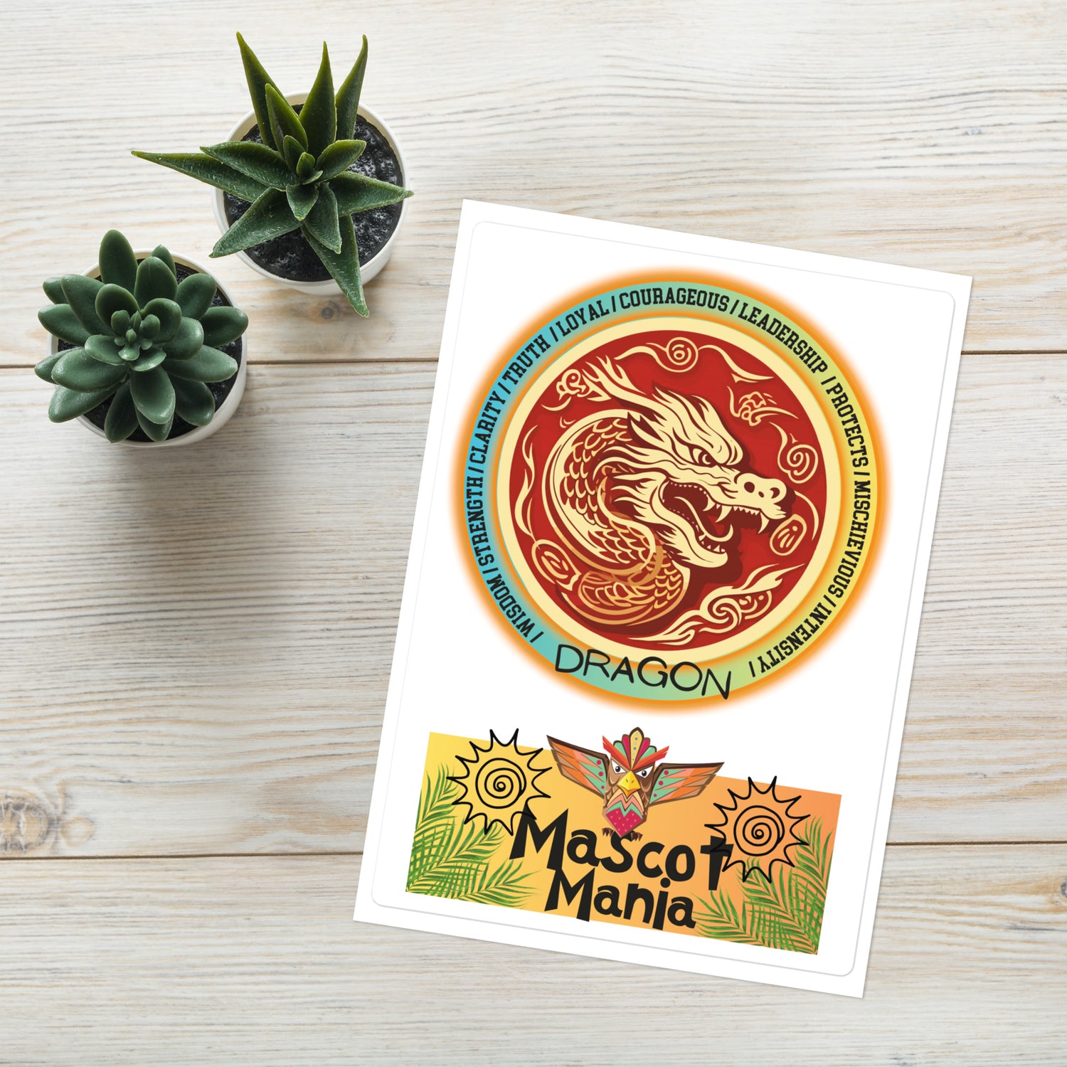 Mascot Totem Spirit Animal Guides Kiss Cut Sticker Dragon: Large