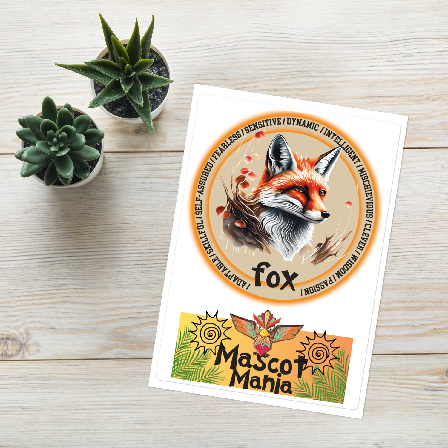 Mascot Totem Spirit Animal Guides Kiss Cut Sticker Fox: Large