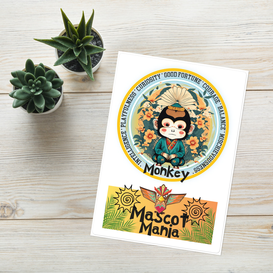 Mascot Totem Spirit Animal Guides Kiss Cut Sticker Monkey: Large