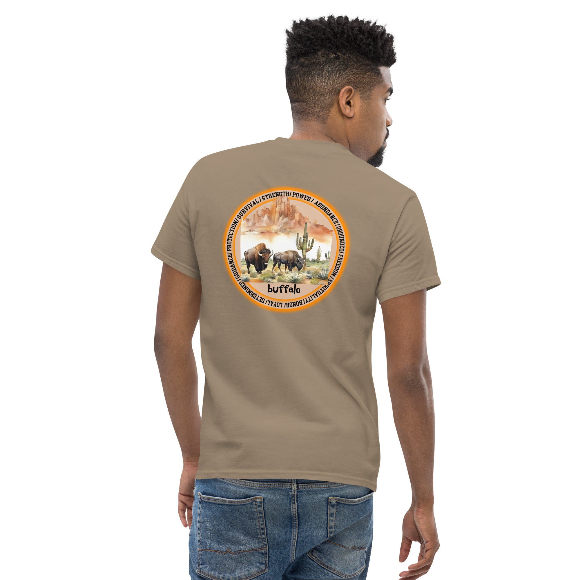 Mascot Spirit Animal Totem:  BUFFALO: Men’s Classic Tee T-Shirt: Gildan