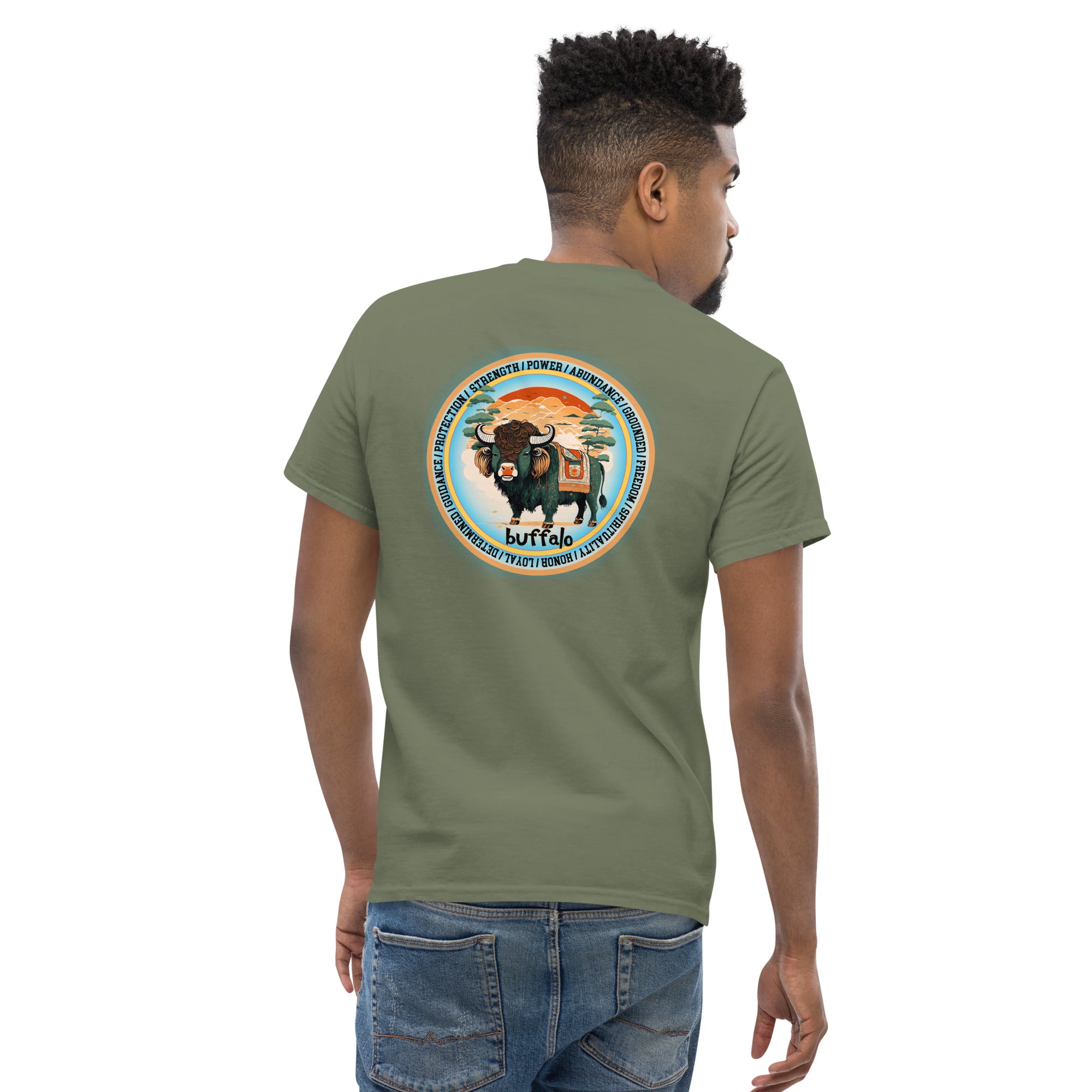 Mascot Spirit Animal Totem:  BUFFALO: Men’s Classic Tee T-Shirt: Gildan