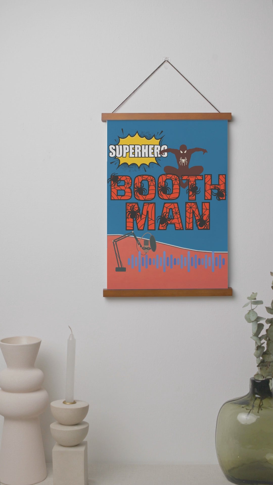 Spiderman SuperHero: Stylish Hanging Art Poster w/Natural Wood