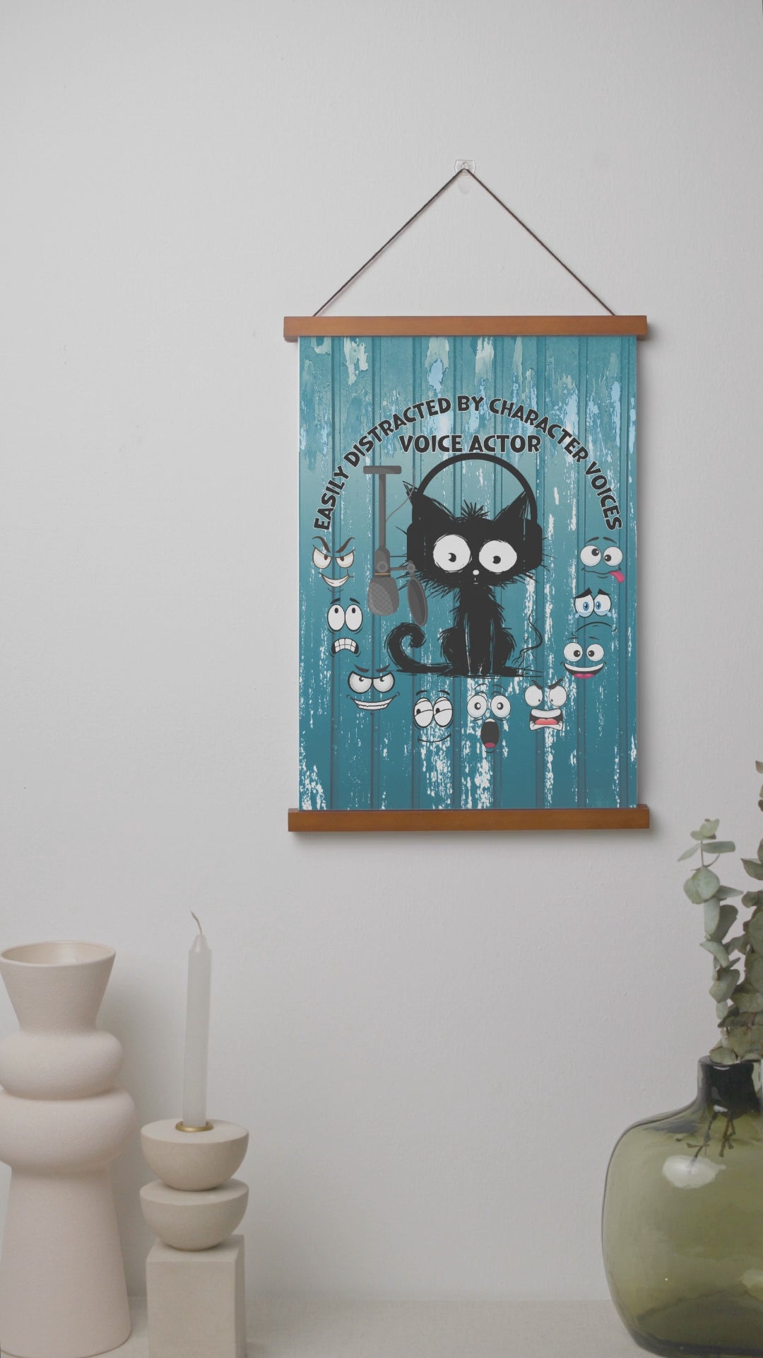 Easily Distracted By Character Voices: Stylish Hanging Art Poster w/Natural Wood