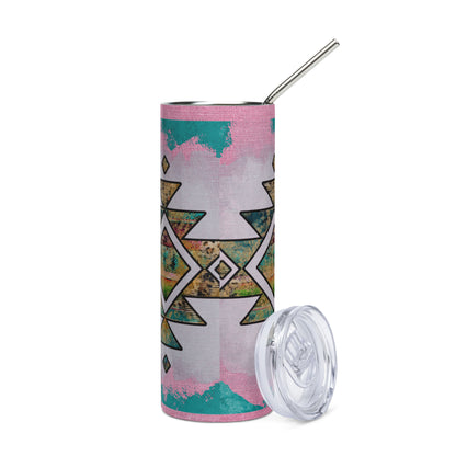South Western Style: Reusable Stainless Steel Water Tumbler w/Straw