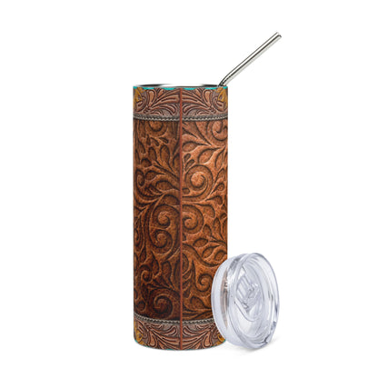 Country Western Leather: Reusable Stainless Steel Water Tumbler w/Straw
