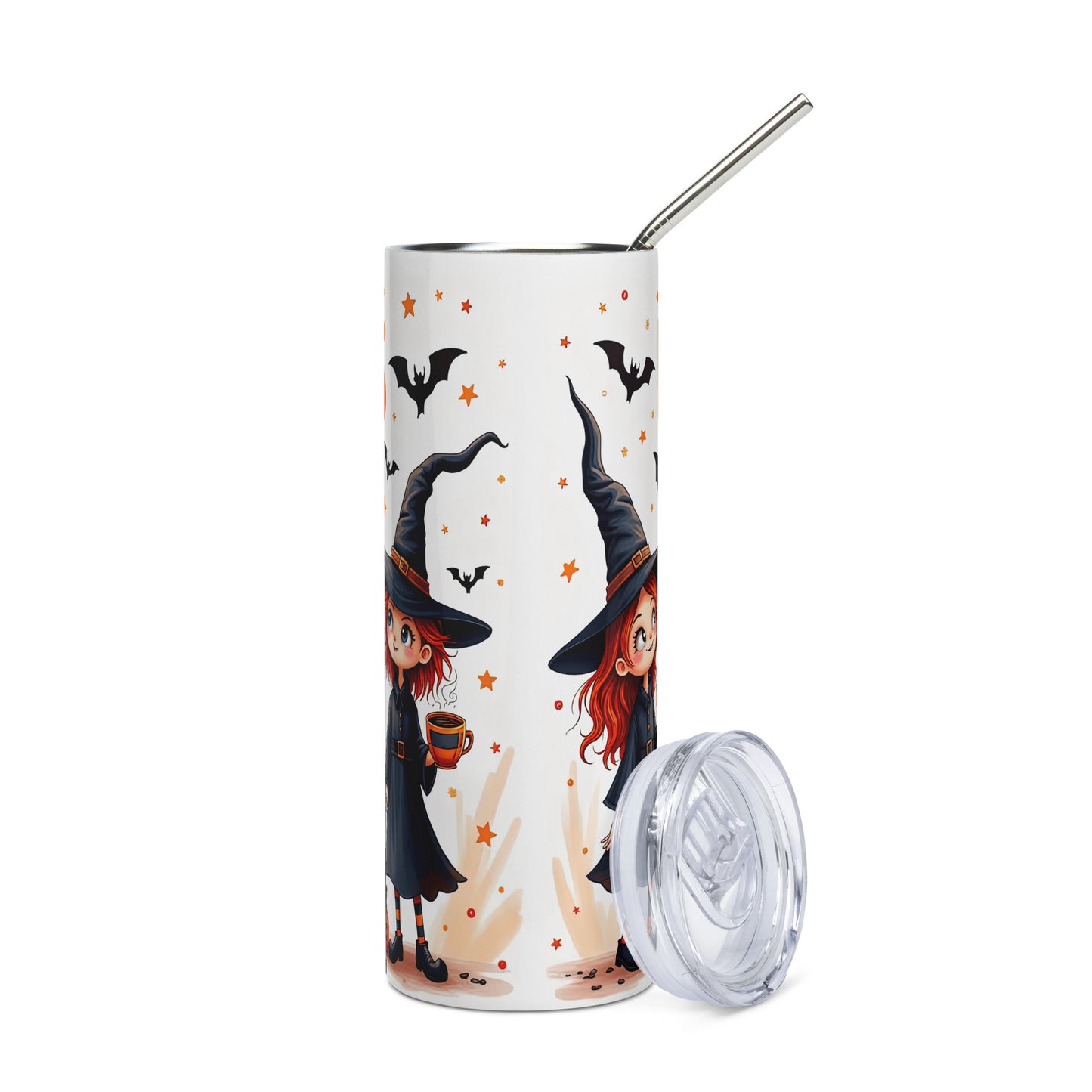 Halloween Witches Coffee Focus: Reusable Stainless Steel Water Tumbler w/Straw