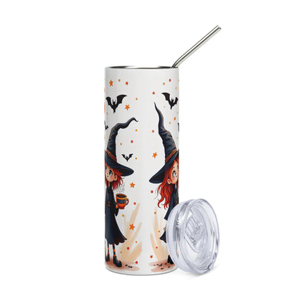 Halloween Witches Coffee Focus: Reusable Stainless Steel Water Tumbler w/Straw
