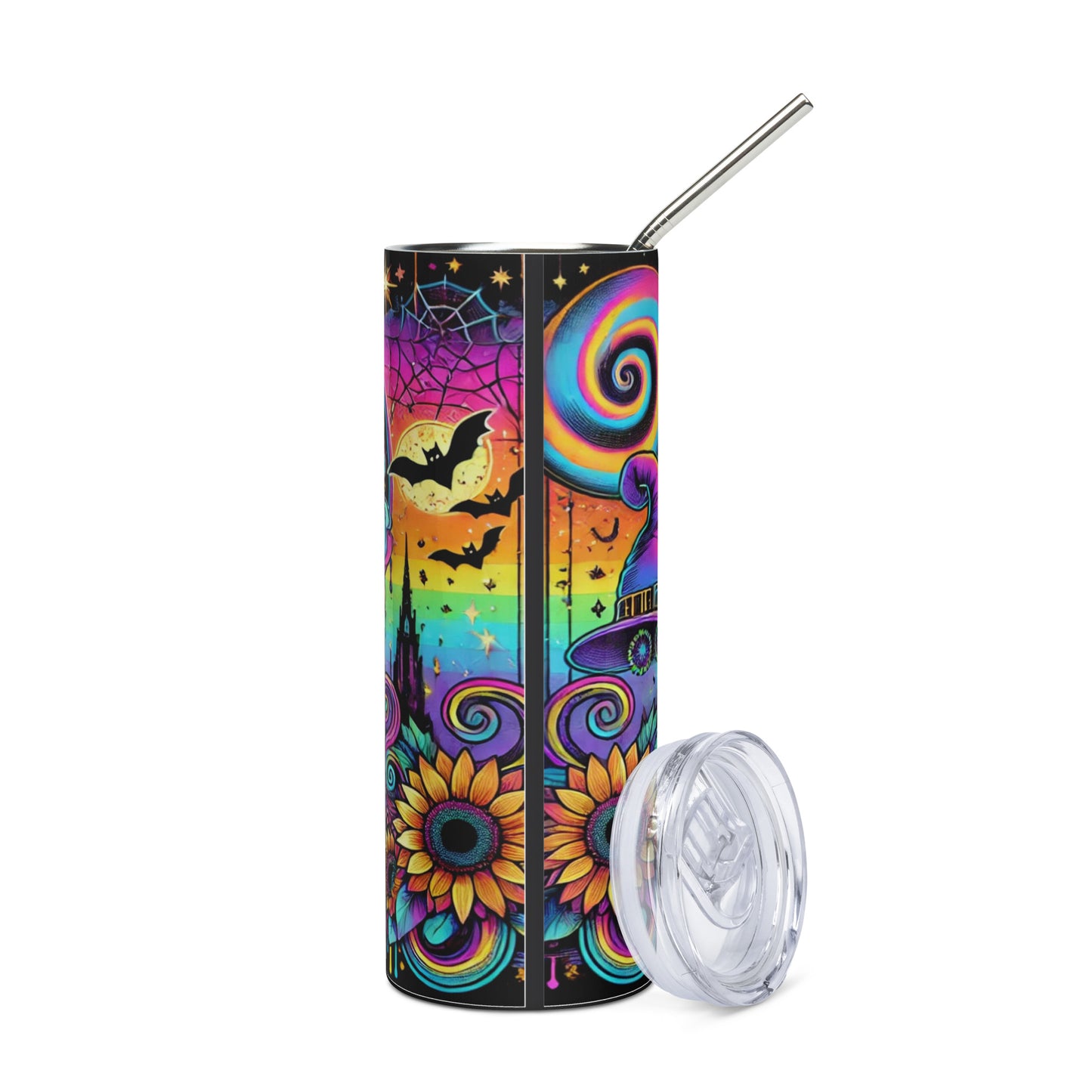 Halloween Sugar Skulls: Reusable Stainless Steel Water Tumbler w/Straw