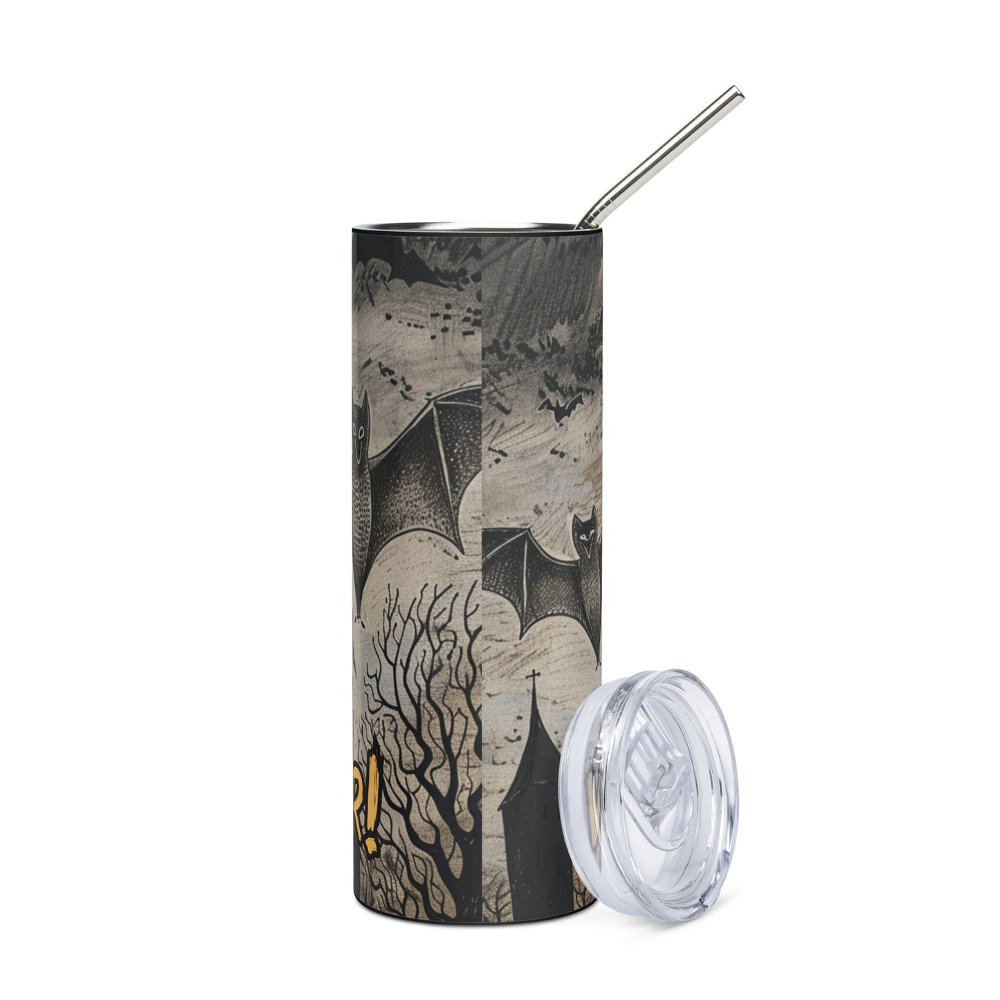 Halloween Black Cat Vam...purrr: Reusable Stainless Steel Water Tumbler w/Straw