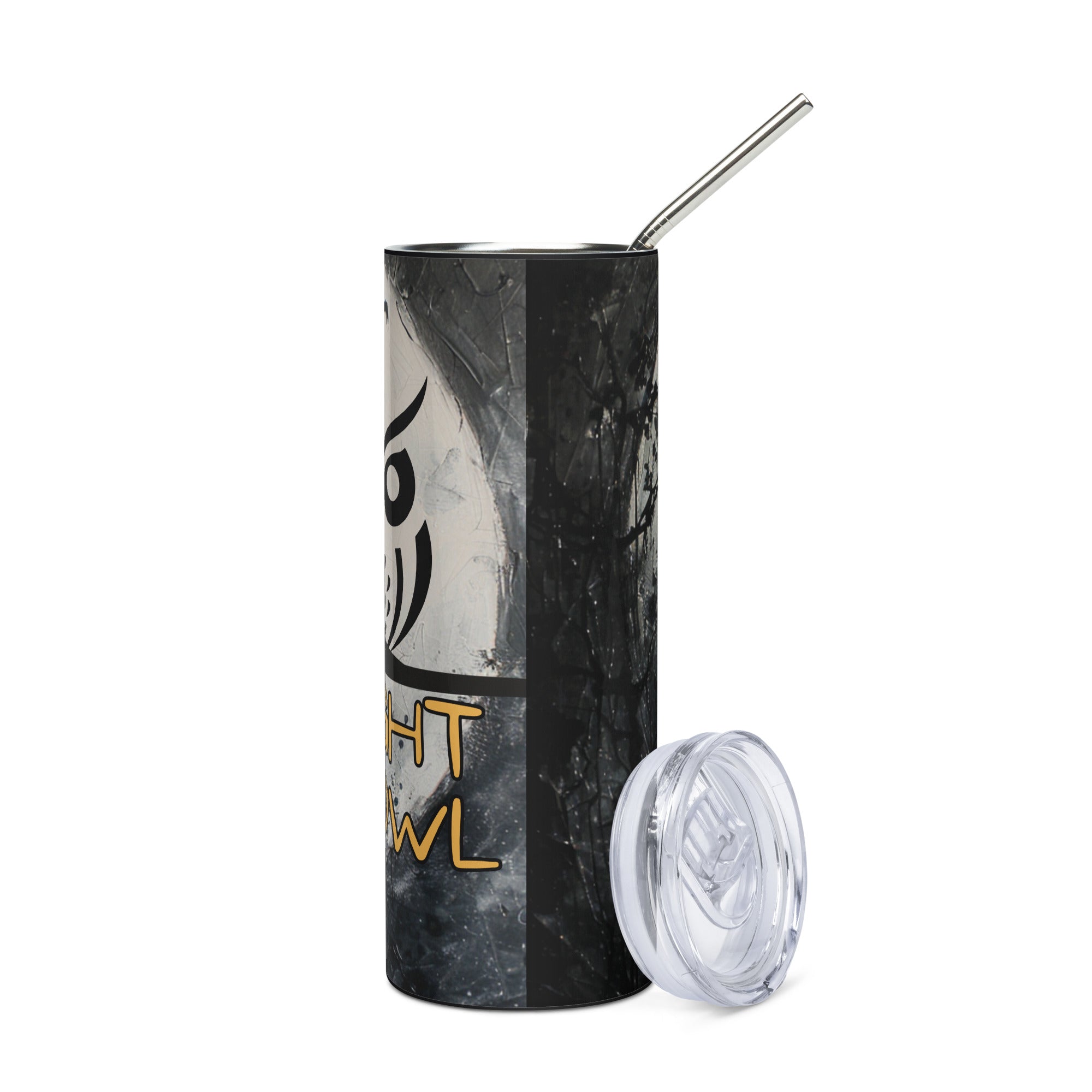 Halloween Night Owl: Reusable Stainless Steel Water Tumbler w/Straw