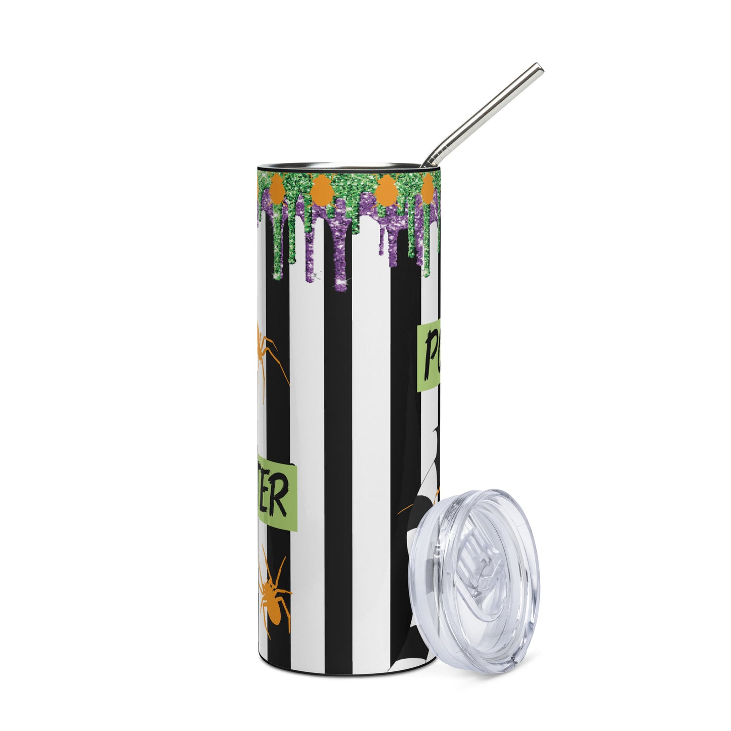 Halloween Beetlejuice Style: Podcaster: Reusable Stainless Steel Water Tumbler w/Straw