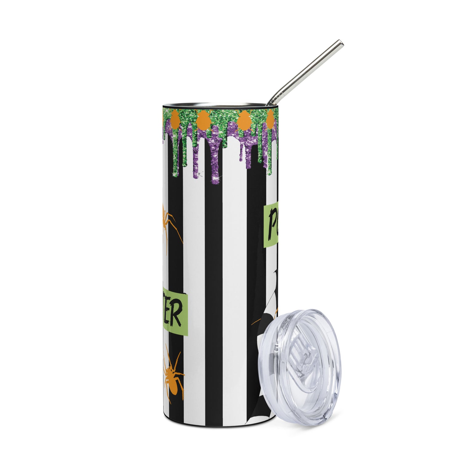 Halloween Beetlejuice Style: Podcaster: Reusable Stainless Steel Water Tumbler w/Straw