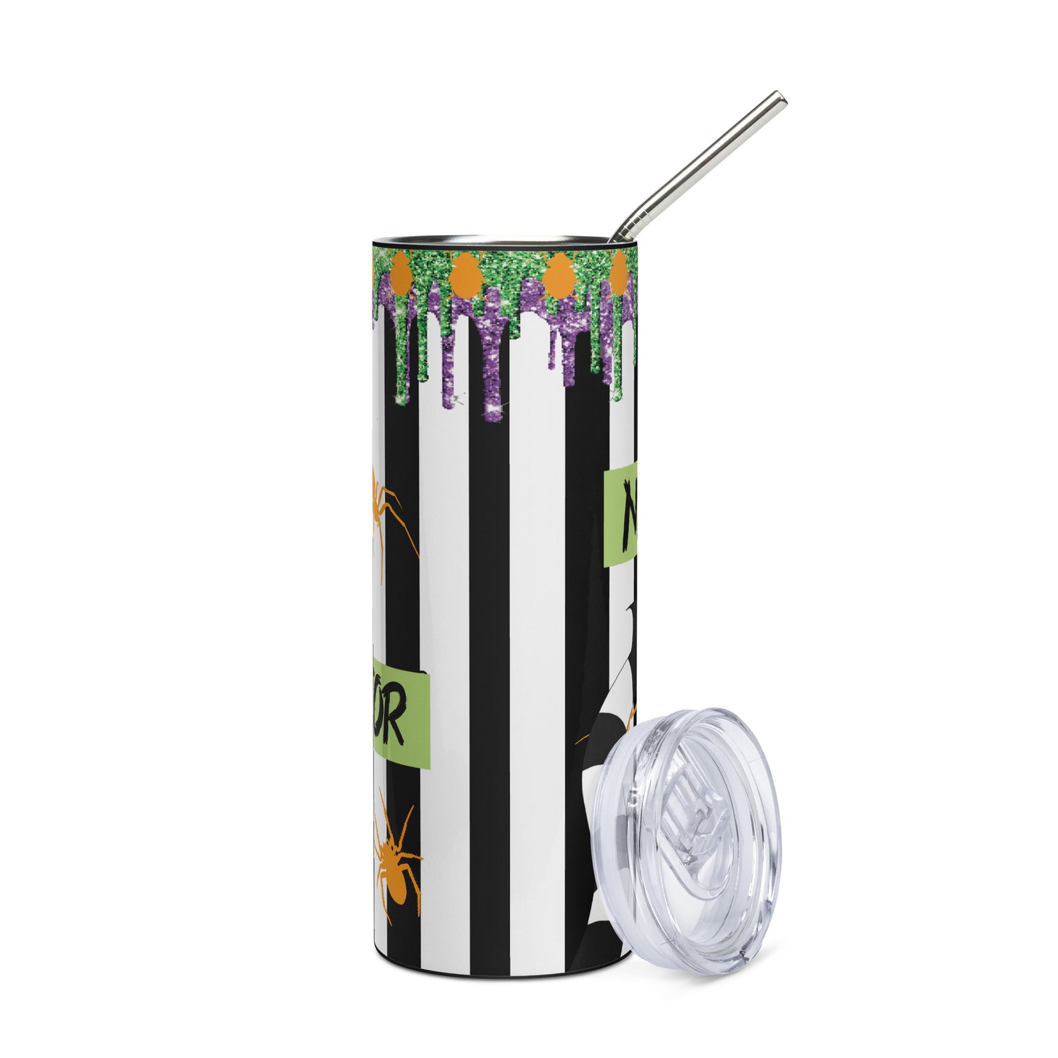 Halloween Beetlejuice Narrator: Reusable Stainless Steel Water Tumbler w/Straw