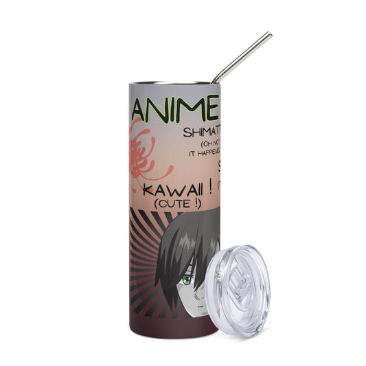 Anime Voice Over Quote: Reusable Stainless Steel Water Tumbler w/Straw