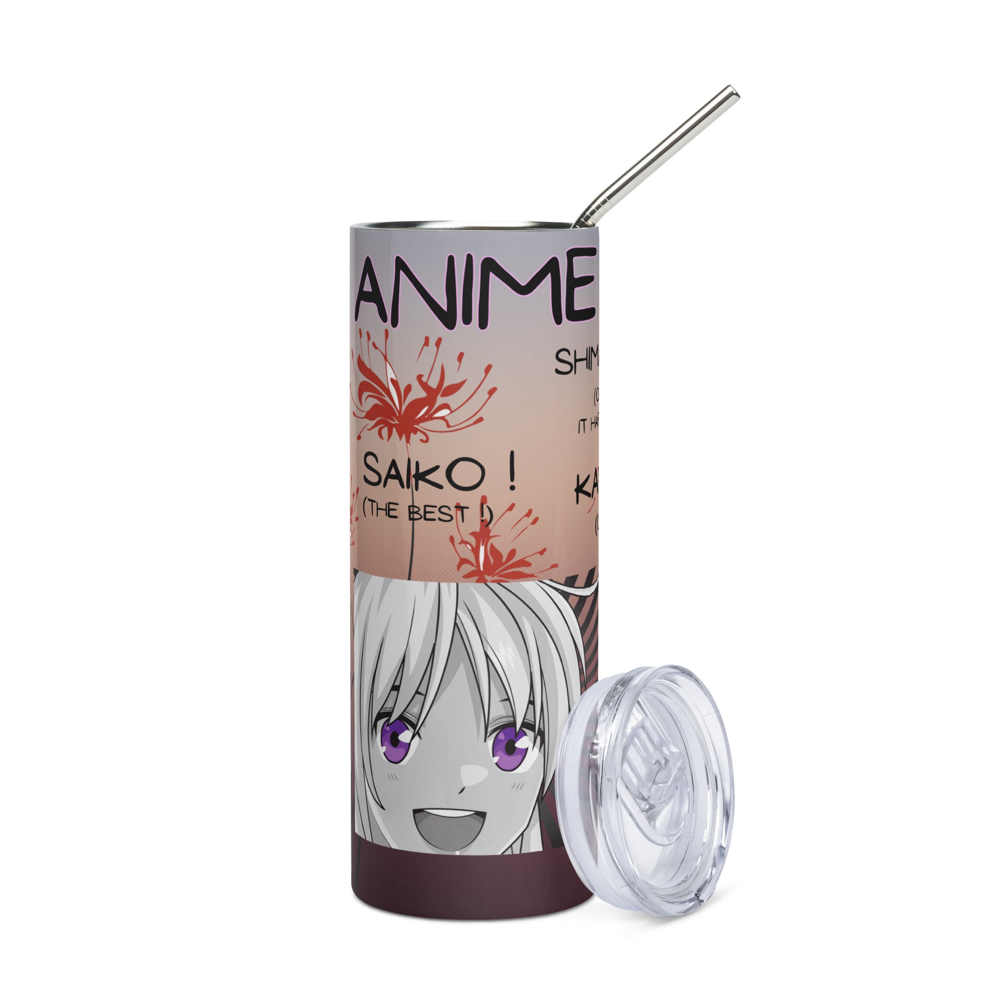 Anime Voice Over Quote: Reusable Stainless Steel Water Tumbler w/Straw