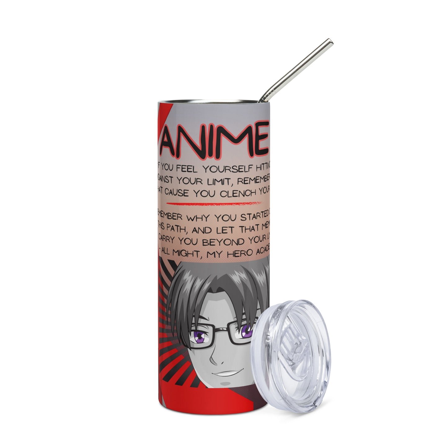 Anime Voice Over Quote: Reusable Stainless Steel Water Tumbler w/Straw