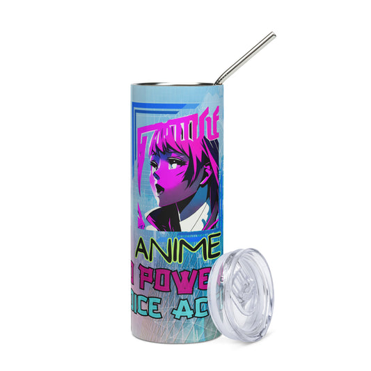 Anime Voice Over Power: Reusable Stainless Steel Water Tumbler w/Straw