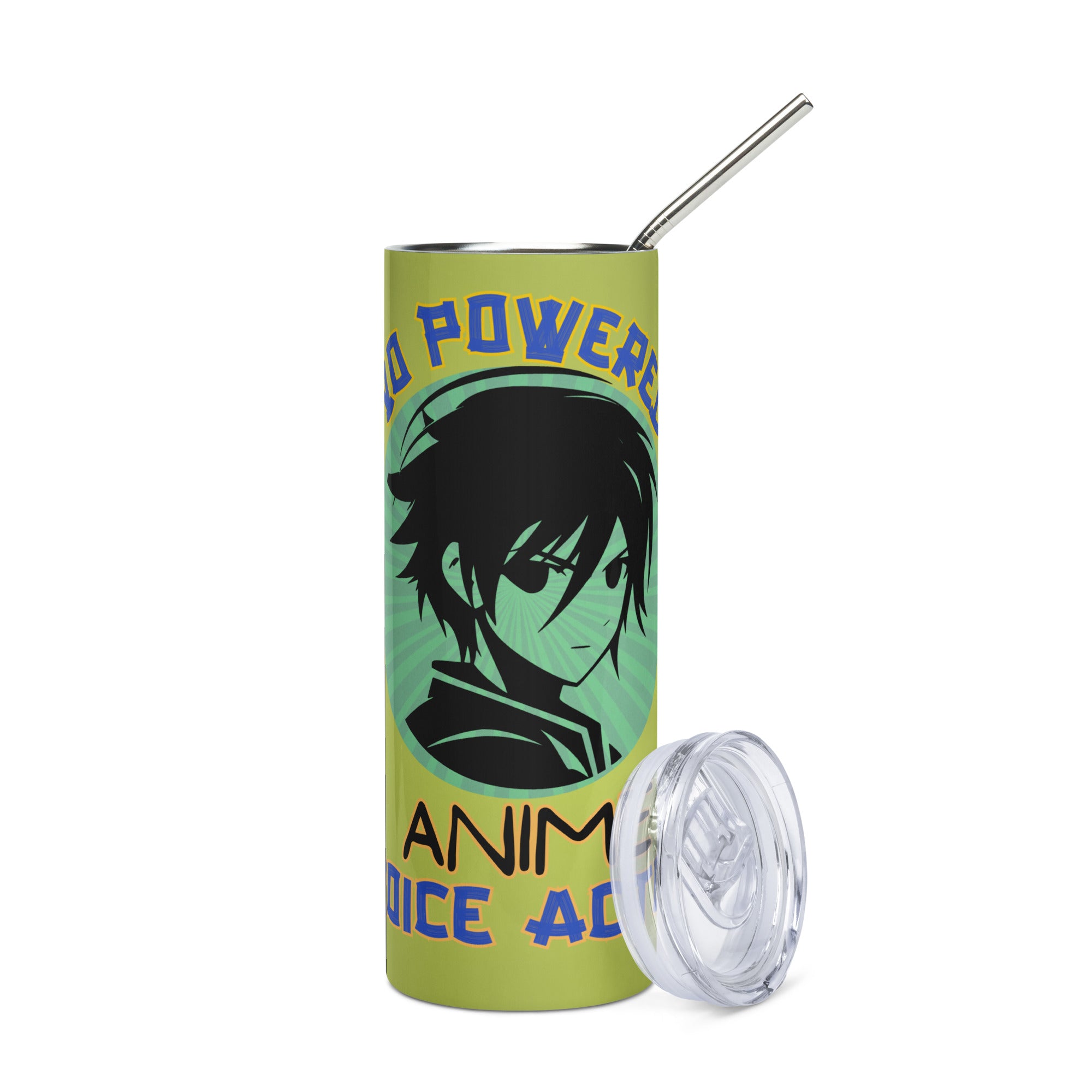 Anime Voice Over Power: Reusable Stainless Steel Water Tumbler w/Straw