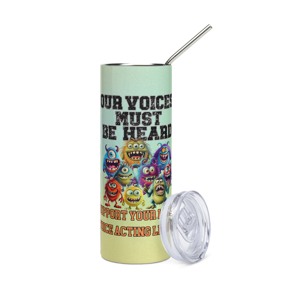 Our Voices Must Be Heard: Monster Animation: Reusable Stainless Steel Water Tumbler w/Straw