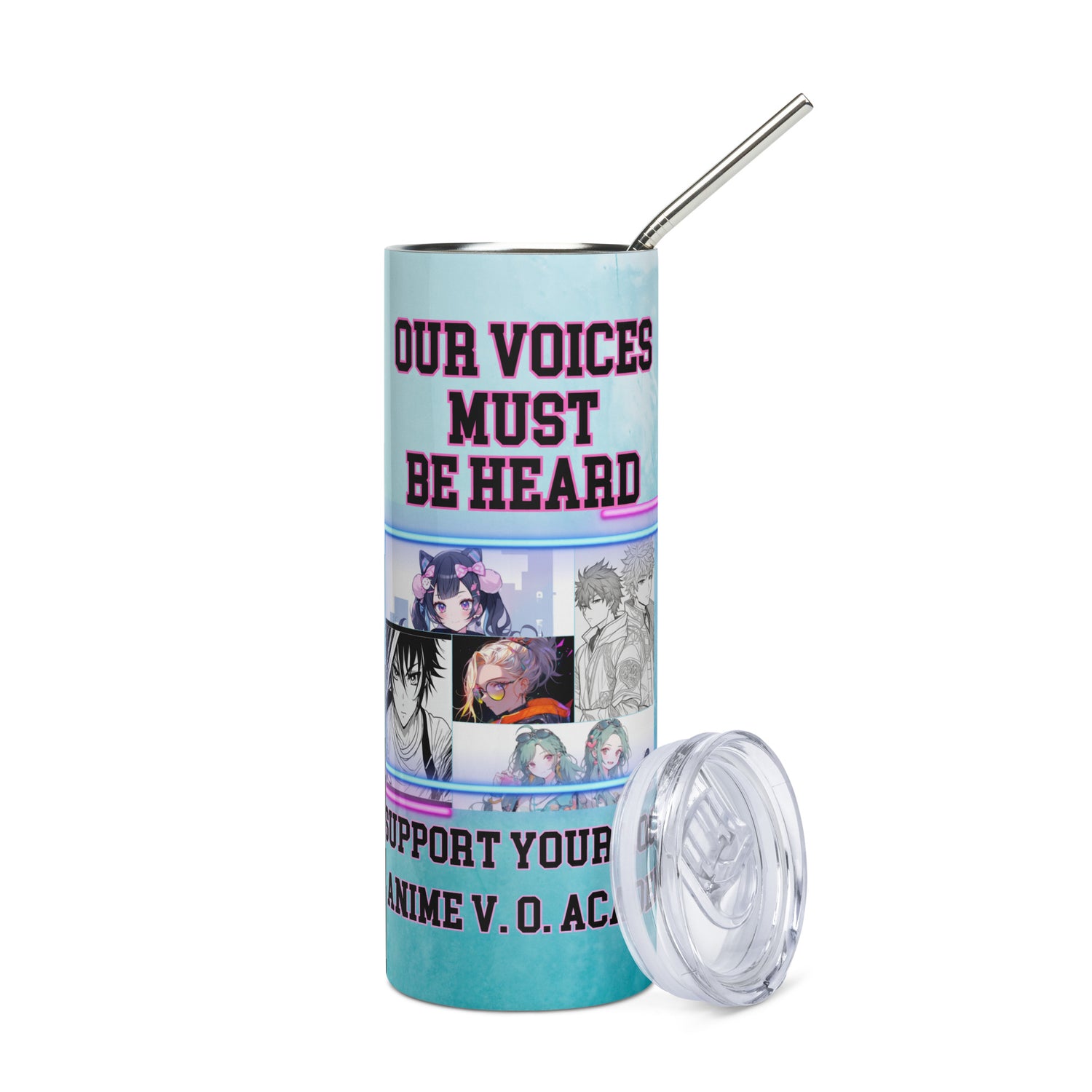 Our Voices Must Be Heard: Anime Animation: Reusable Stainless Steel Water Tumbler w/Straw