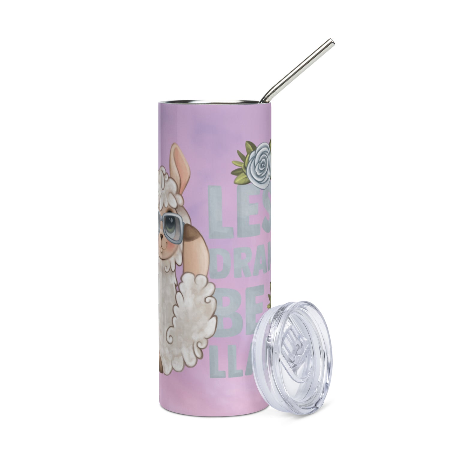 Less Drama...More Llama...Reusable Stainless Steel Water Tumbler w/Straw