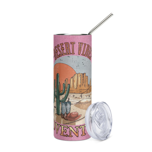Desert Vibes: Reusable Stainless Steel Water Tumbler w/Straw