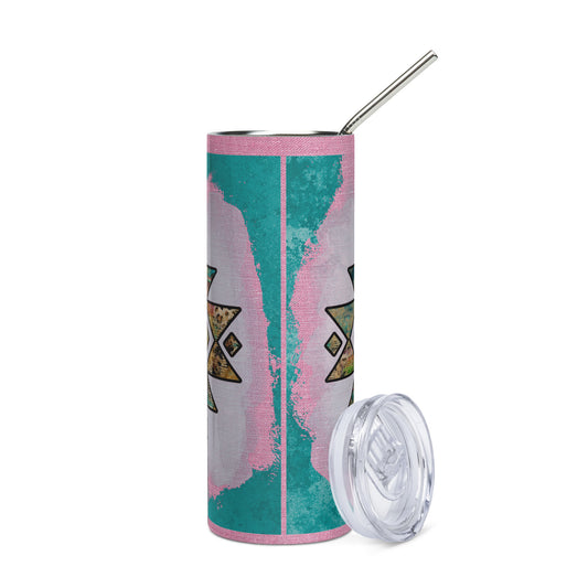 South Western Style: Reusable Stainless Steel Water Tumbler w/Straw