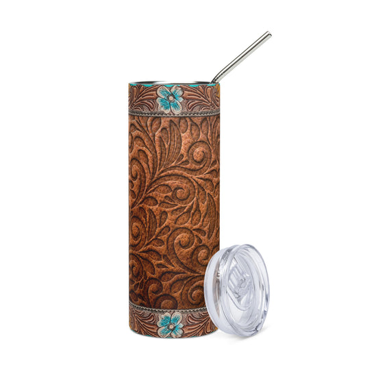 Country Western Leather: Reusable Stainless Steel Water Tumbler w/Straw