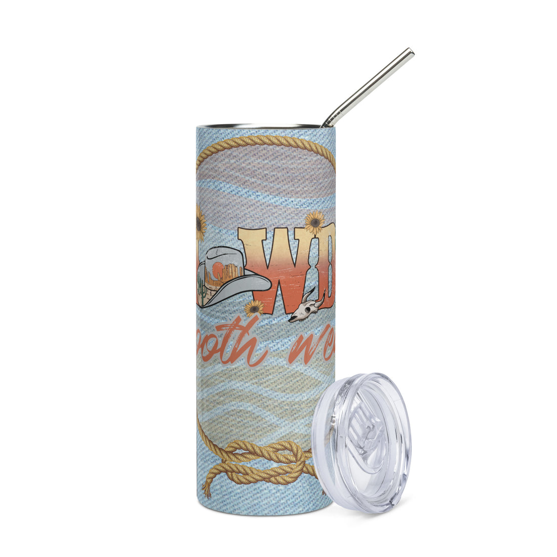 Country Western Howdy: Booth Wear: Reusable Stainless Steel Water Tumbler w/Straw