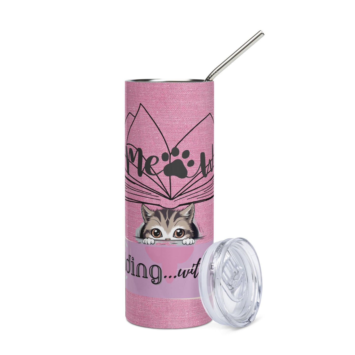 Meow...Reading With A Friends: Reusable Stainless Steel Water Tumbler w/Straw