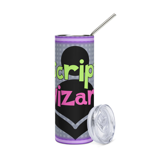 Script Wizard: Reusable Stainless Steel Water Tumbler w/Straw