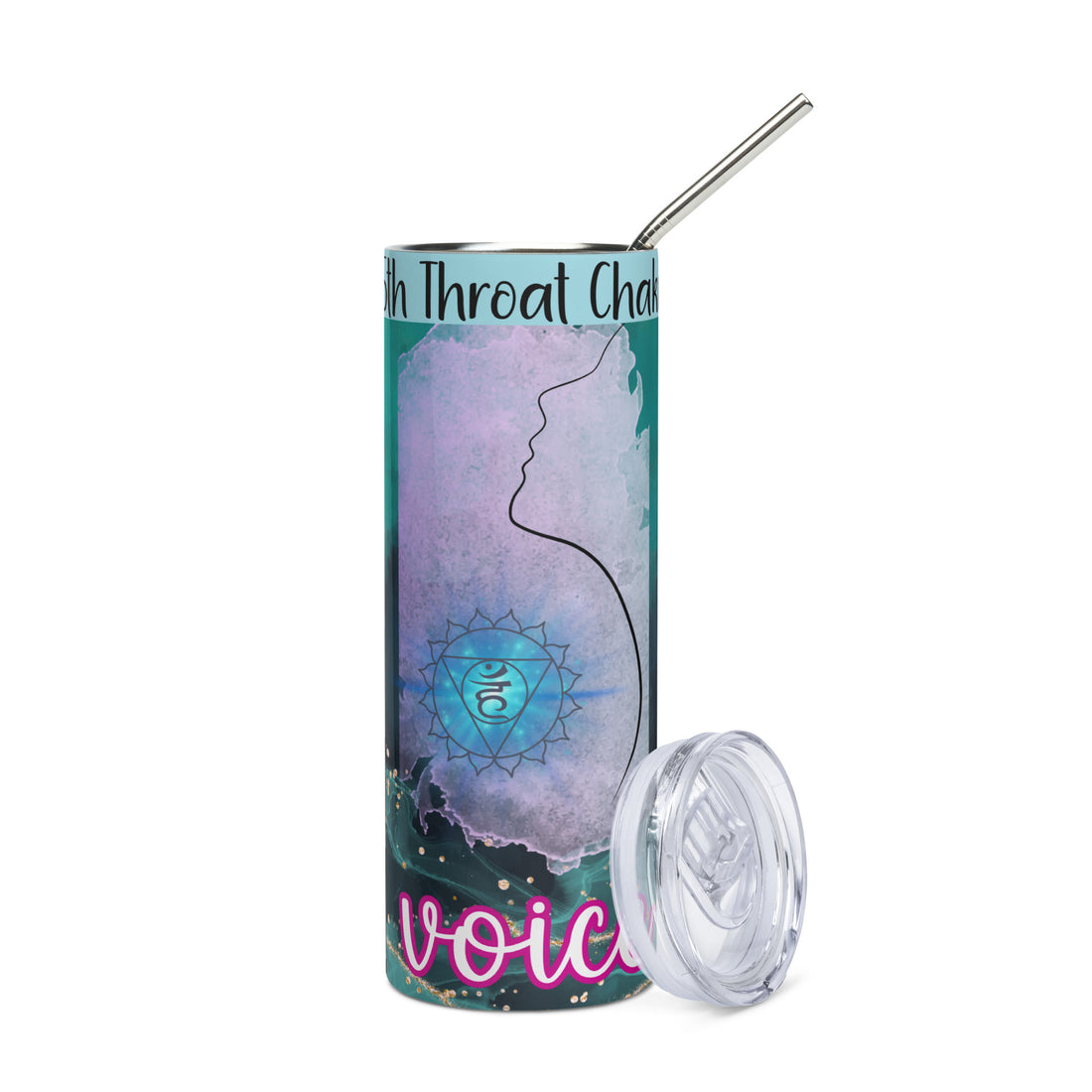 Yoga: 5th Throat Chakra Voice: Reusable Stainless Steel Water Tumbler w/Straw