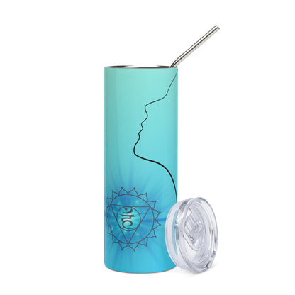 Yoga: 5th Throat Chakra Voice: Reusable Stainless Steel Water Tumbler w/Straw