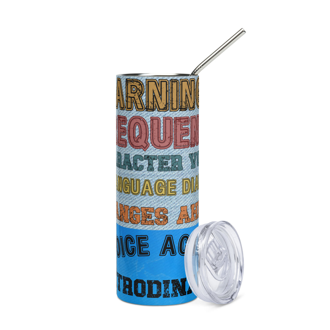 Warning: Voice Over: Reusable Stainless Steel Water Tumbler w/Straw