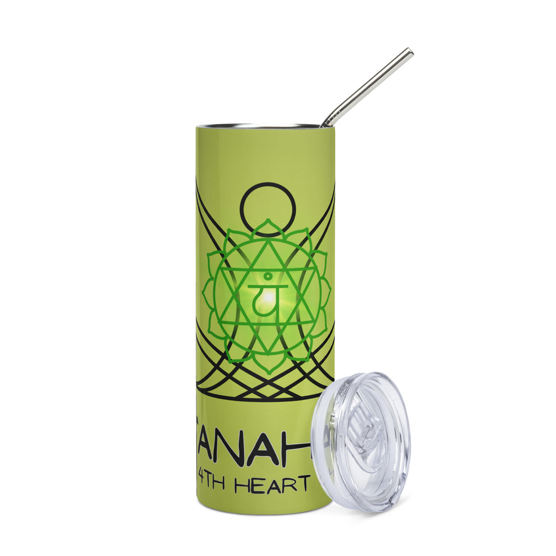 Yoga: 4th Heart Chakra: Reusable Stainless Steel Water Tumbler w/Straw