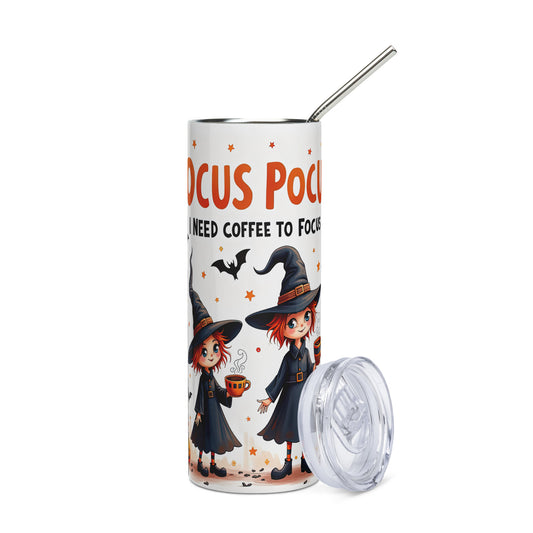 Halloween Witches Coffee Focus: Reusable Stainless Steel Water Tumbler w/Straw