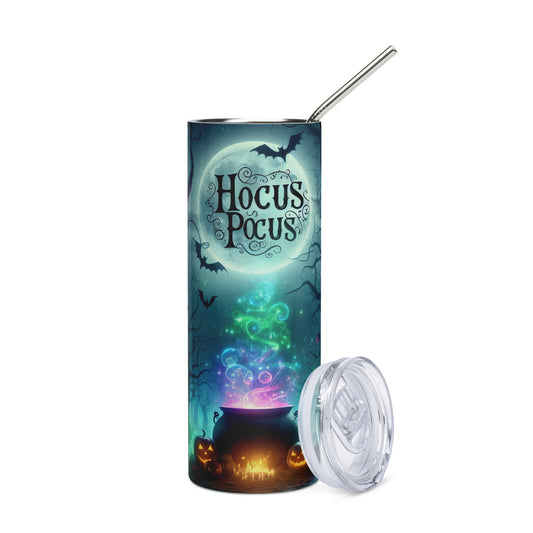 Halloween Hocus Focus Fun: Reusable Stainless Steel Water Tumbler w/Straw